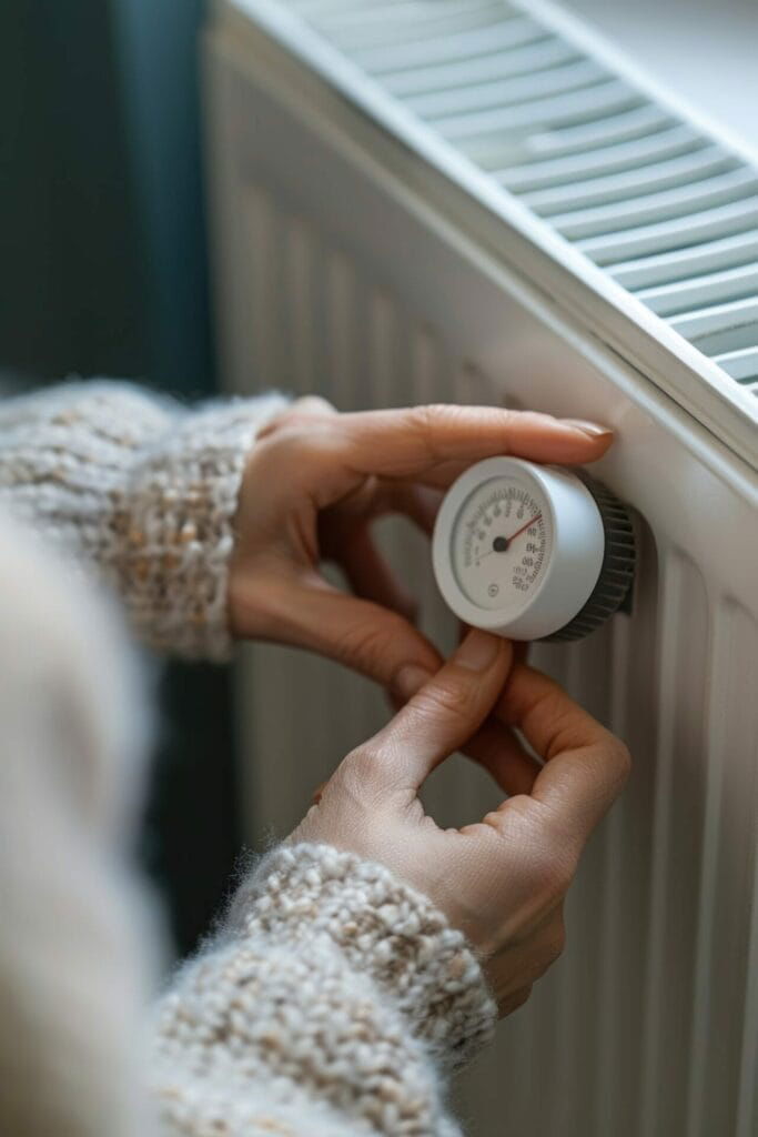 A person adjusts the temperature knob on a household radiator, ensuring optimal comfort with the help of HVAC services. For expert assistance, contact Patriot Appliance Repair & HVAC in Austin, Texas.